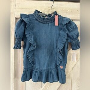 BCBGirls Blue Denim-Look Ruffle Peplum Top